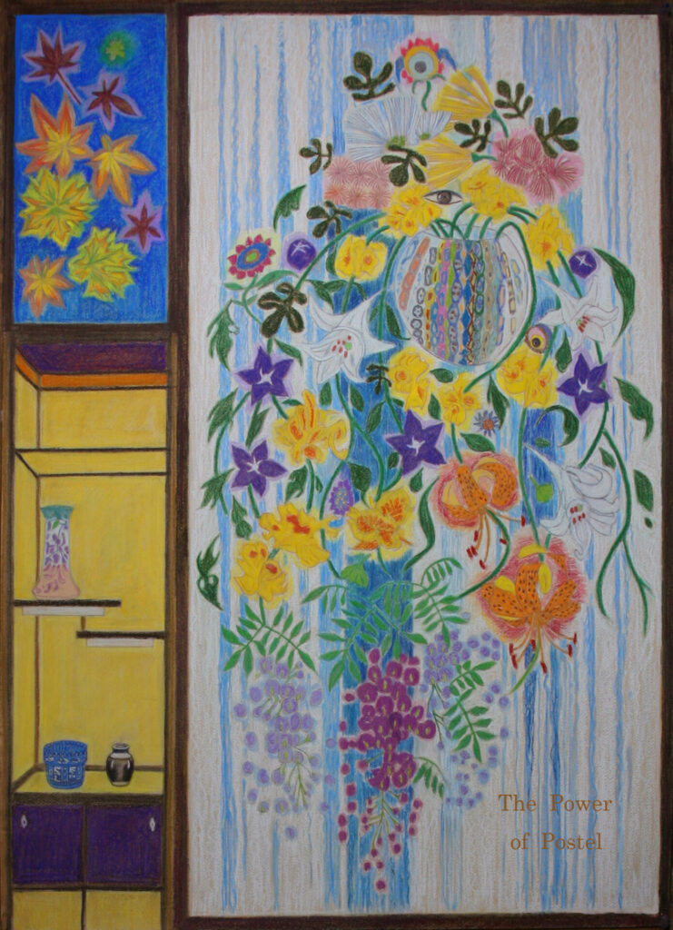 Masahiko Yokota’s large pastel painting “Grand Bouquet, 2025 Version,” completed on October 26, 2025